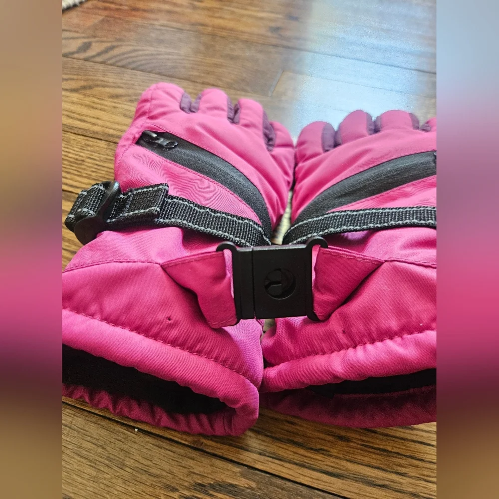 all in motion Girls Pink Insulated Ski Mittens with Adjustable Strap